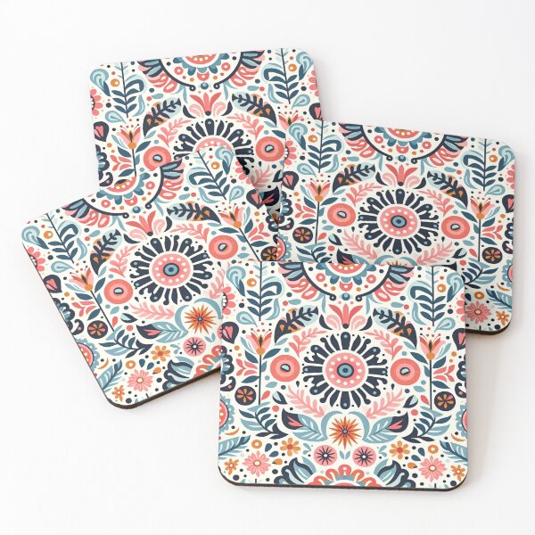 Item preview, Colourful Folk Art Pattern Vibrant Botanical Motifs - Scandinavian Folk Art by heidiannemorris © designed and sold by FOLK ART FUSION by heidiannemorris.