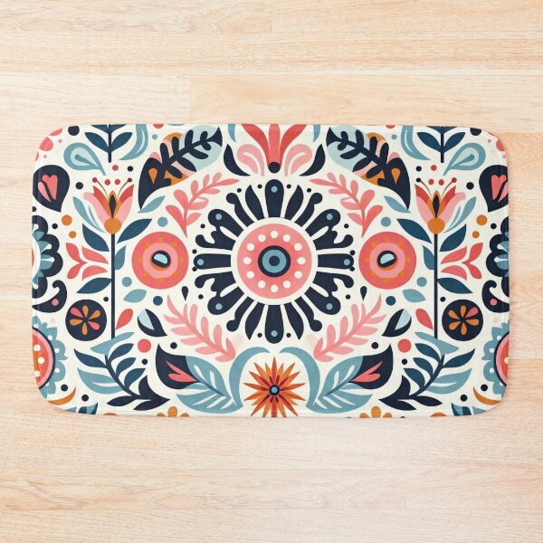 Item preview, Colourful Folk Art Pattern Vibrant Botanical Motifs - Scandinavian Folk Art by heidiannemorris © designed and sold by FOLK ART FUSION by heidiannemorris.