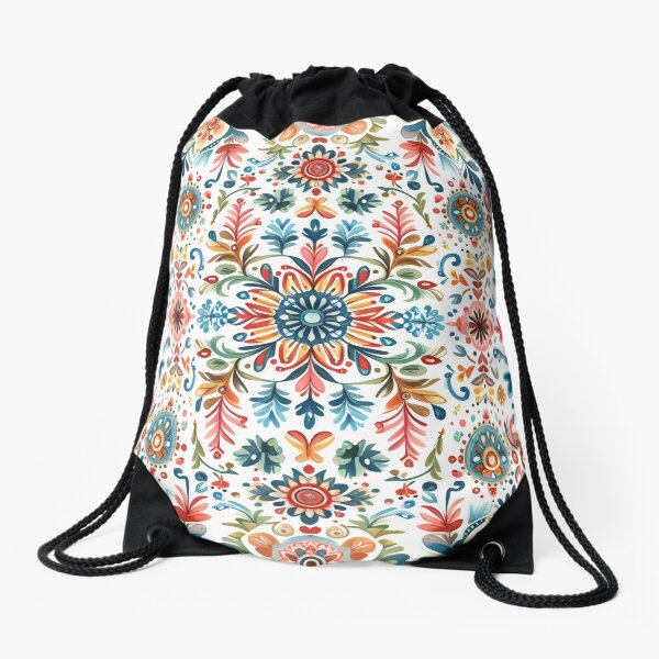 Item preview, Vibrant Folk Art Pattern Intricate Botanical Motifs - Scandinavian Folk Art by heidiannemorris © designed and sold by FOLK ART FUSION by heidiannemorris.