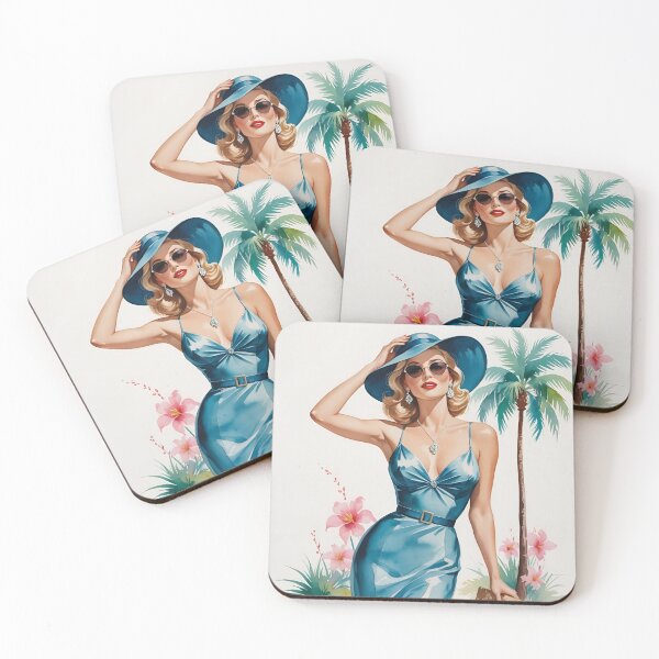 Item preview, Jet-Set Glamour – Palm Springs Lady in Blue designed and sold by RosieKingArt.
