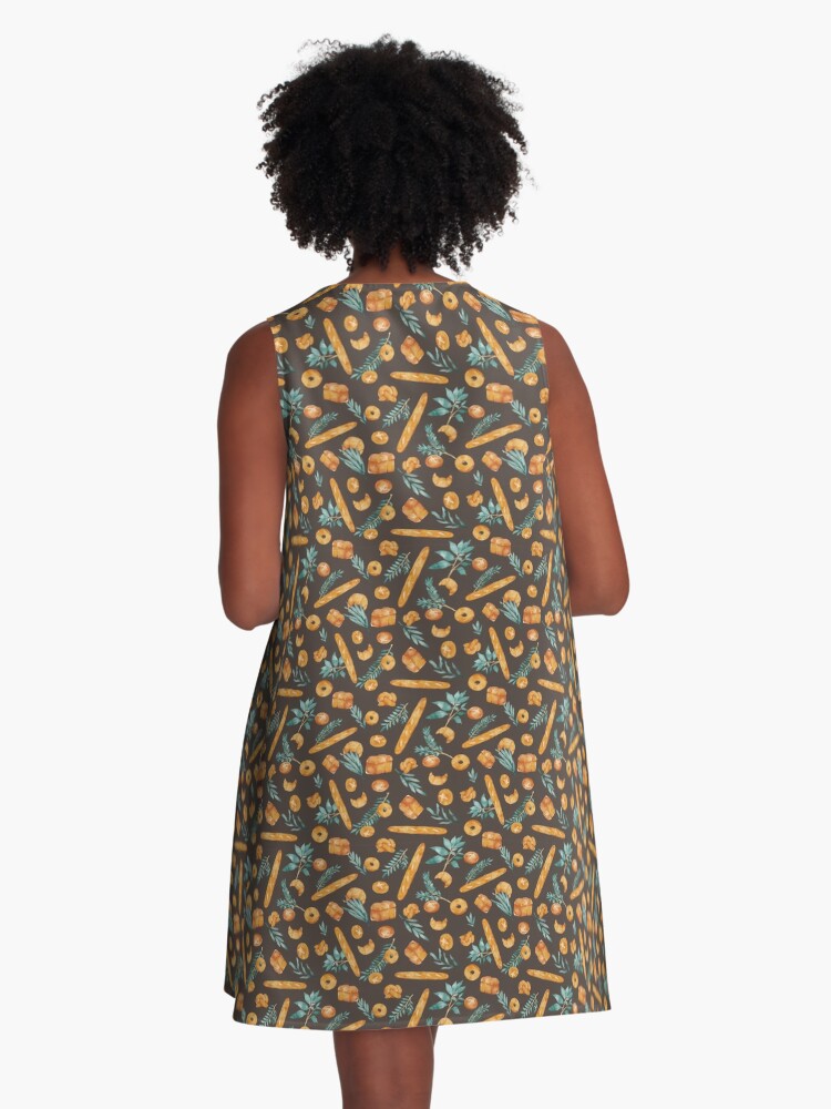 Thumbnail 3 of 4, A-Line Dress, Bread And Leaves Seamless Pattern designed and sold by legardenie.