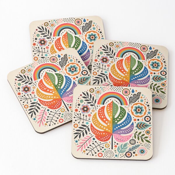 Item preview, Rainbow Monstera Folk Art Vibrant Tropical Bloom - Scandinavian Folk Art by heidiannemorris © designed and sold by FOLK ART FUSION by heidiannemorris.