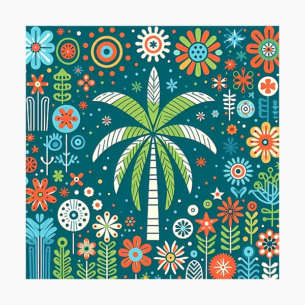 Item preview, Tropical Paradise Palm Tree - Scandinavian Folk Art by heidiannemorris © designed and sold by FOLK ART FUSION by heidiannemorris.