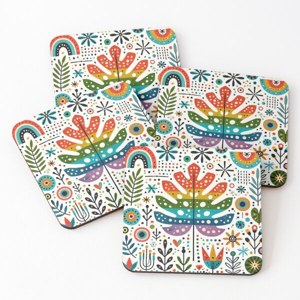 Item preview, Rainbow Monstera Leaf Vibrant Botanical Arrangement - Scandinavian Folk Art by heidiannemorris © designed and sold by FOLK ART FUSION by heidiannemorris.