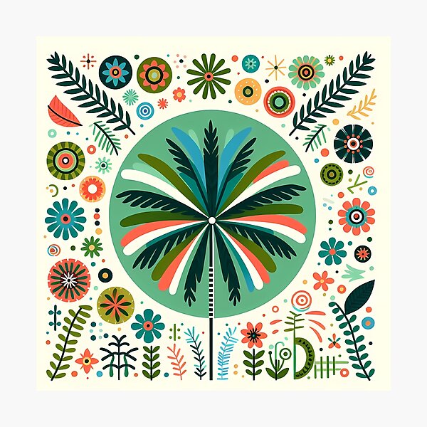 Item preview, Palm Tree Vibrant Botanical Display - Scandinavian Folk Art by heidiannemorris © designed and sold by FOLK ART FUSION by heidiannemorris.