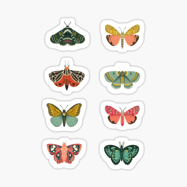 Whimsical Moths & Butterflies Sticker Sheet – Vintage Folk-Inspired Insects Sticker