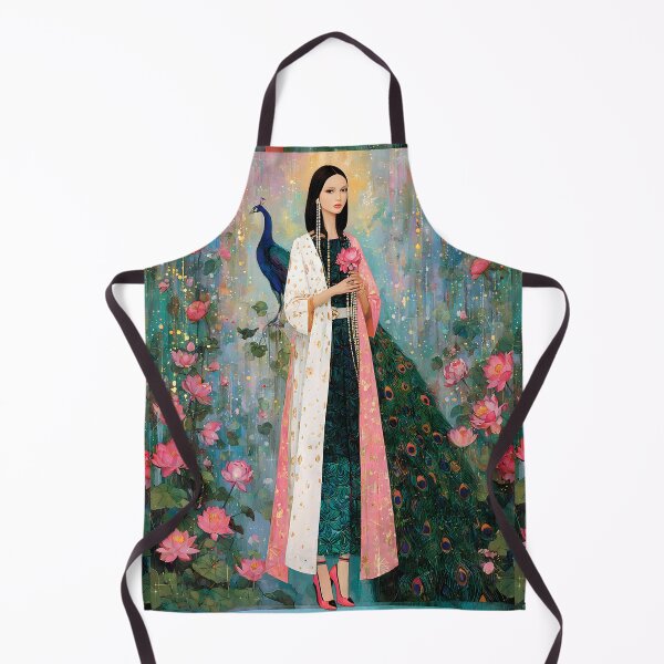 Item preview, An ethereal, avant-garde portrait of Quan Yin standing gracefully beside a radiant peacock, flowing robes in soft ivory designed and sold by wonderisland.