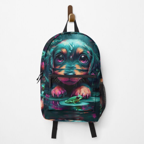 Item preview, Dachshund Puppy With Frog In Fantasy Jungle designed and sold by mildaclairmo.