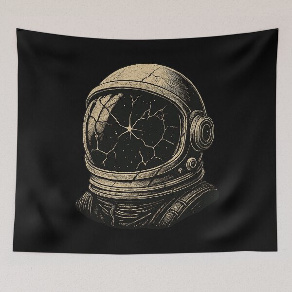 Item preview, Broken Astronaut Helmet – Vintage Space Illustration with Cracked Visor and Stars designed and sold by HAFIZ-DP.