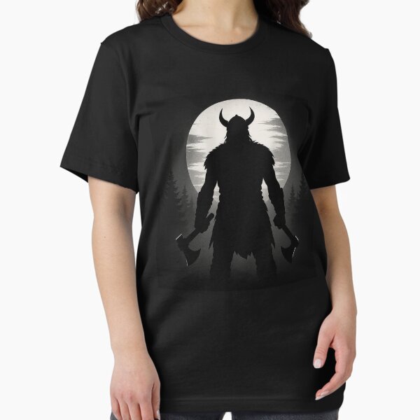 Item preview, Silhouette eines Wikinger-Kriegers – Dunkler nordischer Wald mit Zwillingsäxten und Vollmond designed and sold by HAFIZ-DP.