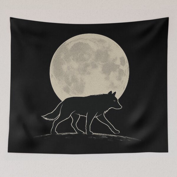 Item preview, Lone Wolf Silhouette – Full Moon Night Minimalist Nature Illustration designed and sold by HAFIZ-DP.