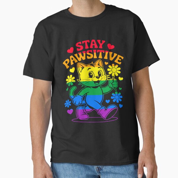 Stay Pawsitive Pride Cat Art Classic T-Shirt