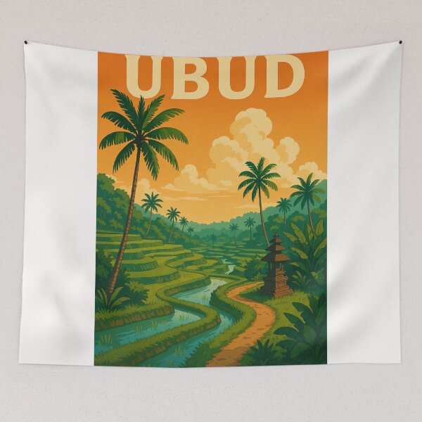 Item preview, Ubud Rice Fields with Temple and Lush Palm Forest designed and sold by Places On Earth.