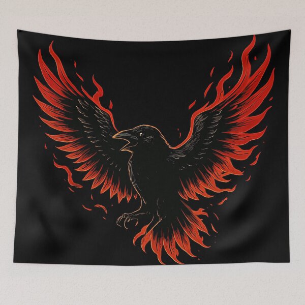Item preview, Flaming Raven Tattoo Art – Fiery Gothic Crow Illustration Design designed and sold by HAFIZ-DP.