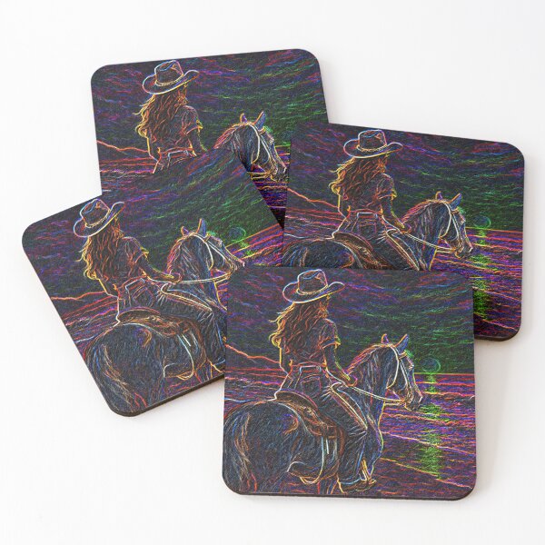 Item preview, Neon Cowgirl Sunset Ride – Psychedelic Western Art designed and sold by LuxuryApparels.