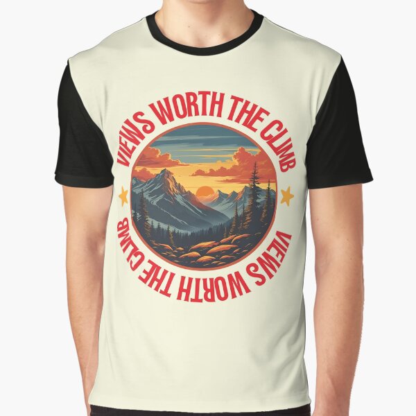 Item preview, Views Worth the Climb – Retro Mountain Sunset Hiking Art designed and sold by Beepopalula.