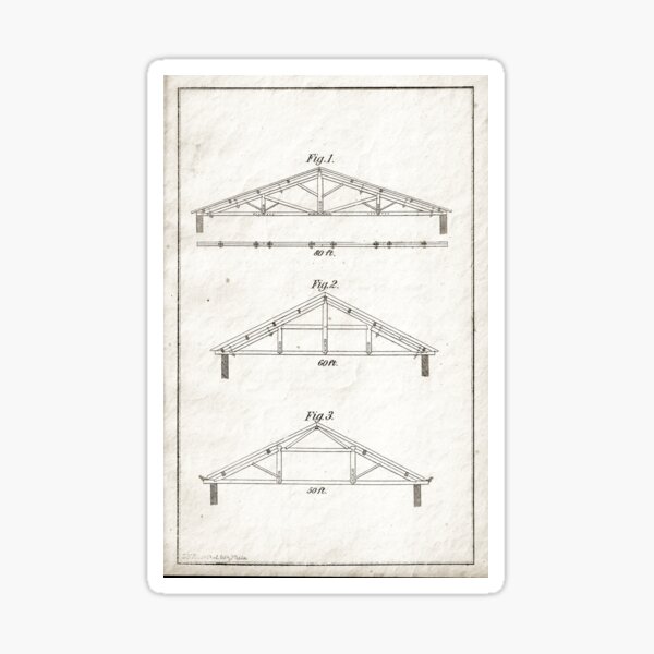 Historic Architectural Drawing Trussed Roof Framing 1858 Sticker