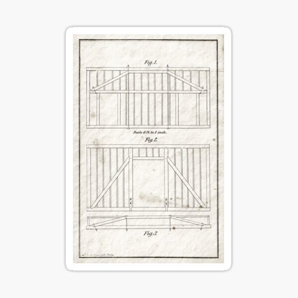 Antique Architectural Drawing Timber Frame Barn from 1858 Sticker