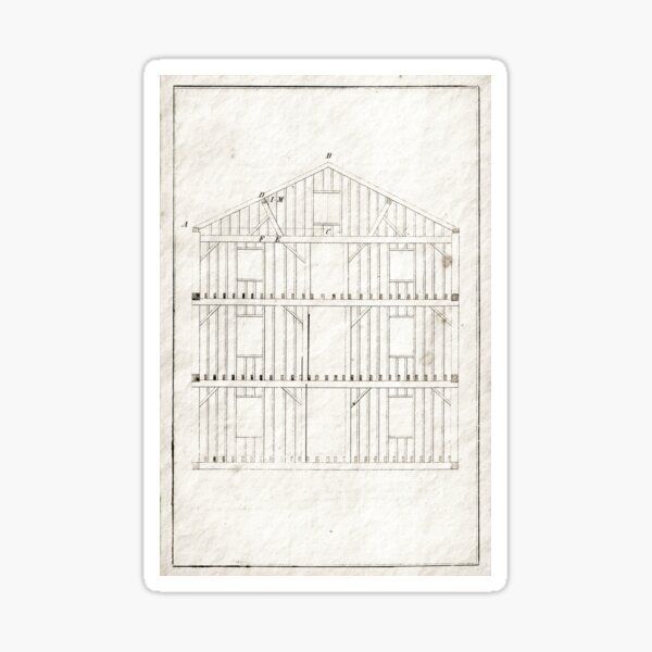 Timber and Balloon Framed Architectural Drawing from 1858 Sticker