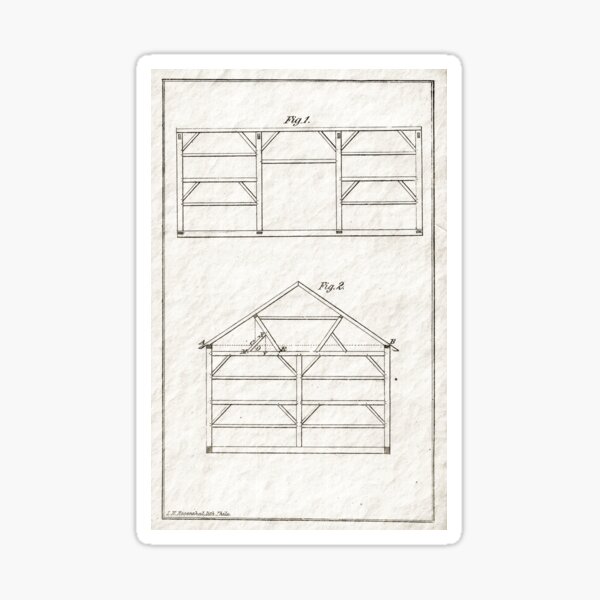Historic Architectural Drawing Timber Frame Barn 1858 Sticker