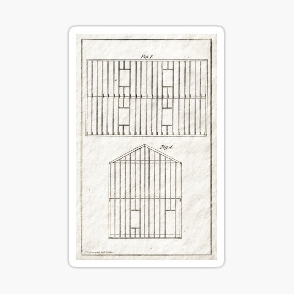 Historic Architectural Drawing Timber Frame House 1858 Sticker