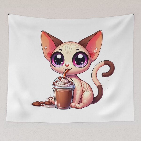 Item preview, cute Siamese Kawaii Cat drinks cocoa ,Kawaii Cat,cute Cat,cute Kawaii Cat designed and sold by Expressions-Sel.