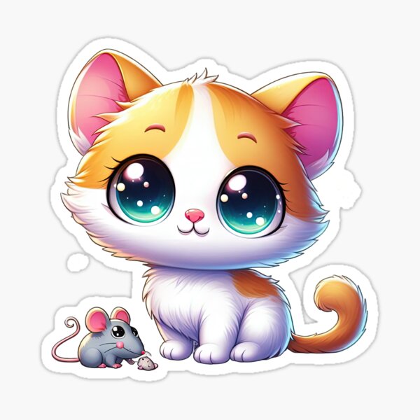 Vista previa del artículo con la obra «lindo gato kawaii con un pequeño ratón gris, gato kawaii, lindo gato, lindo gato kawaii», diseñado y vendido por Expressions-Sel.