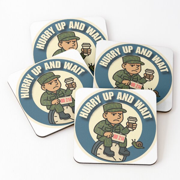 Item preview, "Hurry up and wait" morale sticker military  designed and sold by DeckplateDecals.