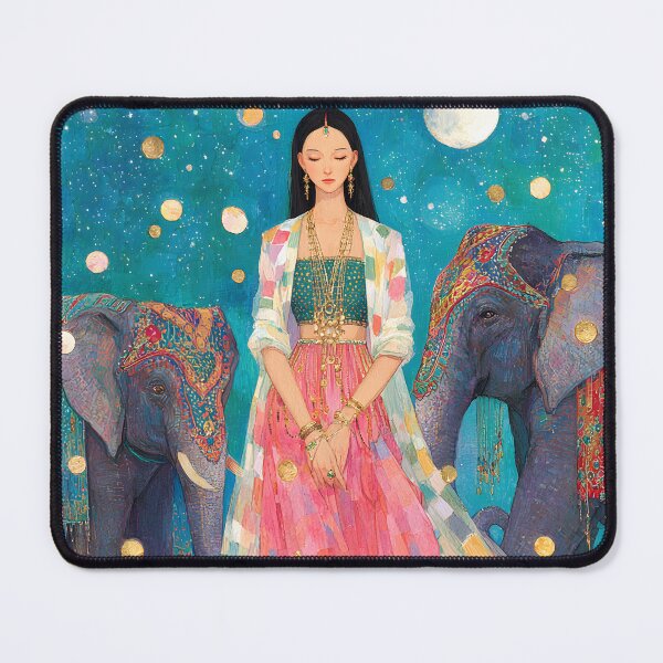 Item preview, A modern-day goddess inspired by Lakshmi, standing gracefully with flowing silk robes in shades of gold, rose, and ivory, adorned with intricate jewelry. designed and sold by wonderisland.