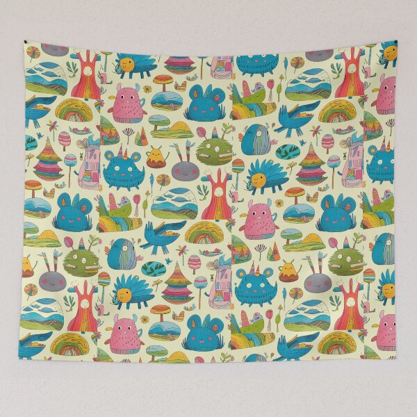 Item preview, Cute Hand-Drawn Doodle Landscape with Monsters designed and sold by KiraChie.