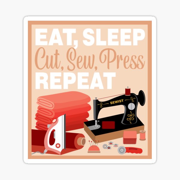 Aperçu de l'œuvre Quilting « Manger, dormir, répéter » - Vieille machine - ROUGE créée et vendue par JazzyFX.