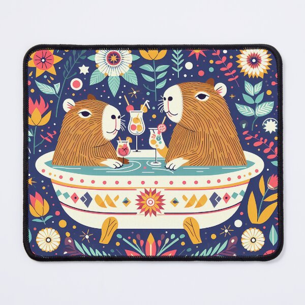 Item preview,  Scandinavian Folk Art - Cute Cocktail Drinking Capybara in a Hot Tub by heidiannemorris © designed and sold by FOLK ART FUSION by heidiannemorris.