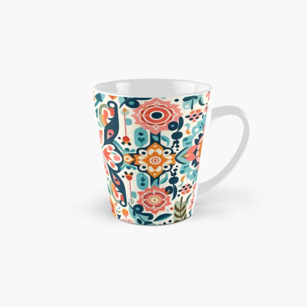 Item preview, Peach Teal Blue Floral Pattern Intricate Folk Art Repeat - Scandinavian Folk Art by heidiannemorris © designed and sold by FOLK ART FUSION by heidiannemorris.