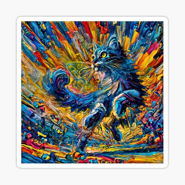 Cat Unleashed in Vivid Brush Sticker