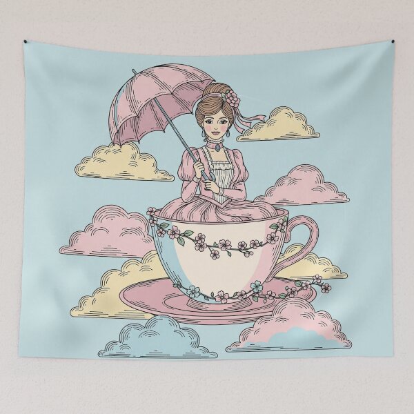 Item preview, Whimsical Victorian Lady Teacup Ride Art Print  designed and sold by MAGICKEY2024.