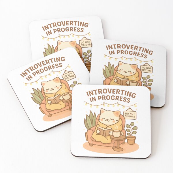 Item preview, Introverting in Progress – Cute Cozy Cat with Book & Coffee | Kawaii Introvert Life Design designed and sold by ArtbotsGallery.