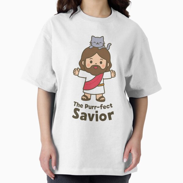 Item preview, Cute Cartoon Jesus with Cat on Head – The Purr-fect Savior Funny Christian Design designed and sold by BibleProject.