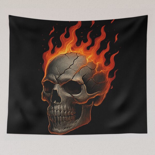 Item preview, Flaming Skull – Fiery Burning Skull Illustration on Black Background designed and sold by HAFIZ-DP.