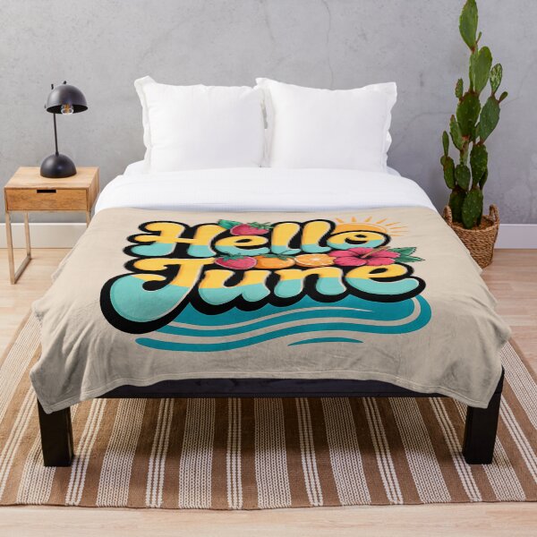 Aperçu de l'œuvre Motif vintage Hello June Beach Sunset - Motif rétro vagues océaniques pour l'été créée et vendue par pnidesign.