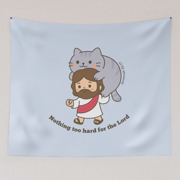 Item preview, Cute Jesus Carrying a Giant Cat – Nothing Too Hard for the Lord designed and sold by BibleProject.