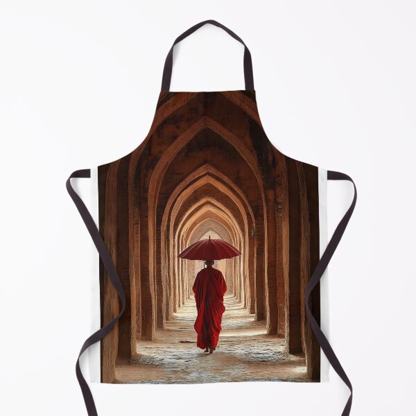 Item preview, Monk with Red Umbrella in Serene Arched Passage designed and sold by Artessie.