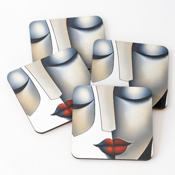 Item preview, Abstract Cubist Woman Portrait – Bold Geometric Face Art with Red Lips designed and sold by Shoot-The-Moon.