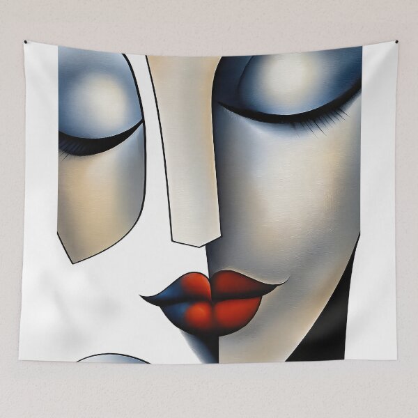Item preview, Abstract Cubist Woman Portrait – Bold Geometric Face Art with Red Lips designed and sold by Shoot-The-Moon.