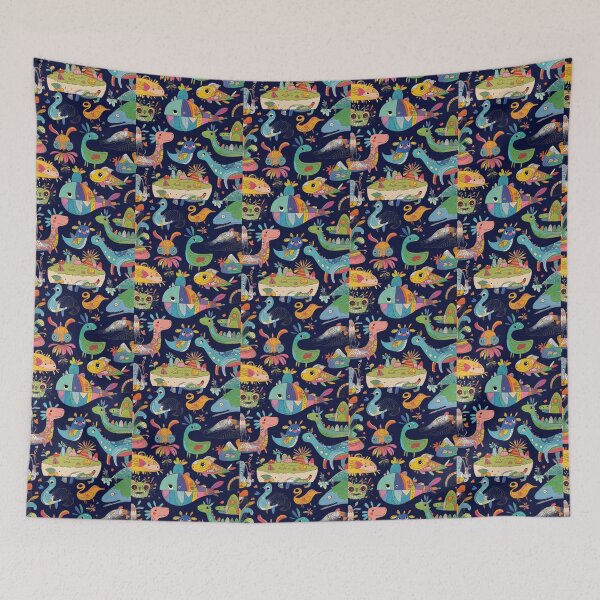 Item preview, Colorful Fantasy Animals and Cute Dinosaurs Doodle Pattern designed and sold by KiraChie.