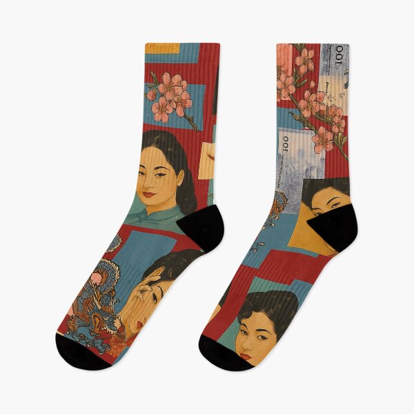 Item preview, Vintage Asian Collage Art – Geisha, Dragon & Floral Aesthetic designed and sold by weirdfishes123.