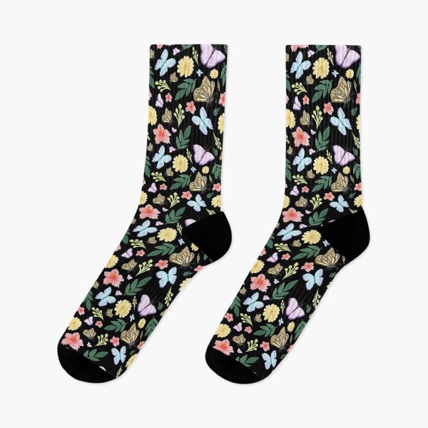 Item preview, Vibrant Butterfly Garden Pattern – Pastel Floral & Nature Design on Black designed and sold by ChromaMyst.