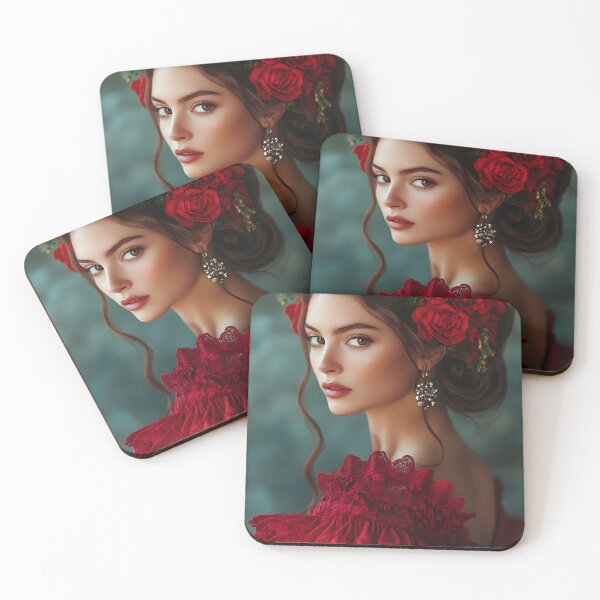 Item preview, Elegant Portrait of a Young Woman in Red Dress designed and sold by Artessie.