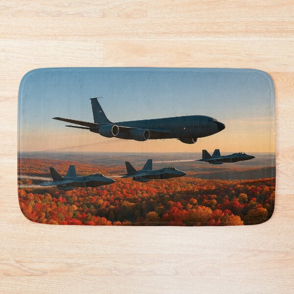Item preview, KC-135 and F-22 Raptors Over Autumn Terrain designed and sold by Skyframe Aviation.