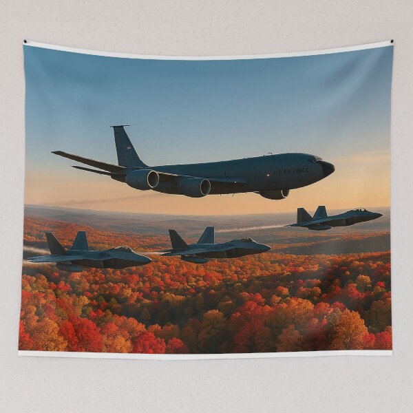 Item preview, KC-135 and F-22 Raptors Over Autumn Terrain designed and sold by Skyframe Aviation.