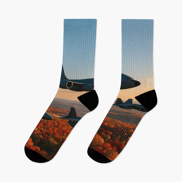Item preview, KC-135 and F-22 Raptors Over Autumn Terrain designed and sold by Skyframe Aviation.